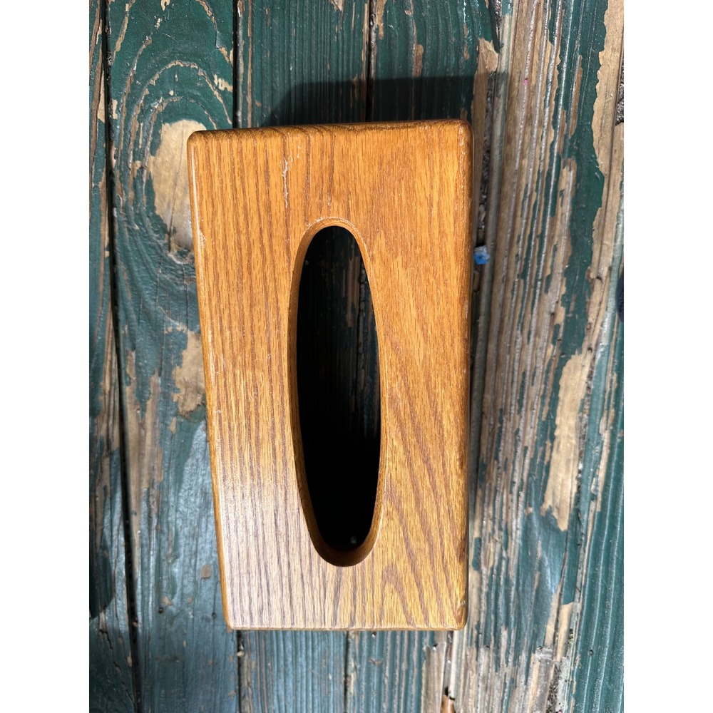 Vintage Solid Wood Tissue Box Cover Rectangular Oak Finish Handcrafted Holder